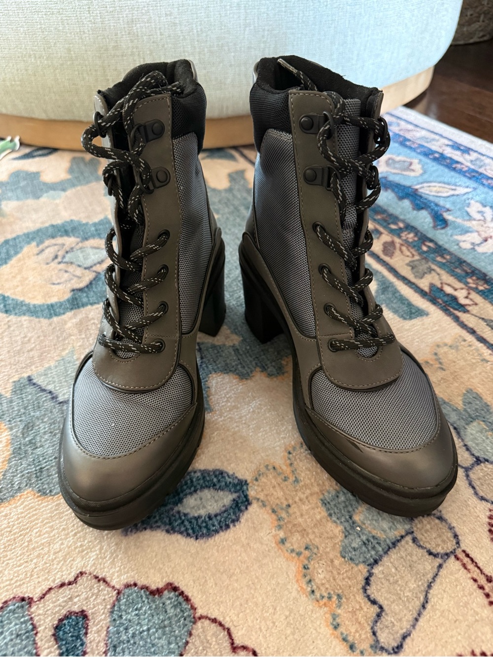 Rocket Dog Gray Lace-Up Chunky Heel Utility Boots